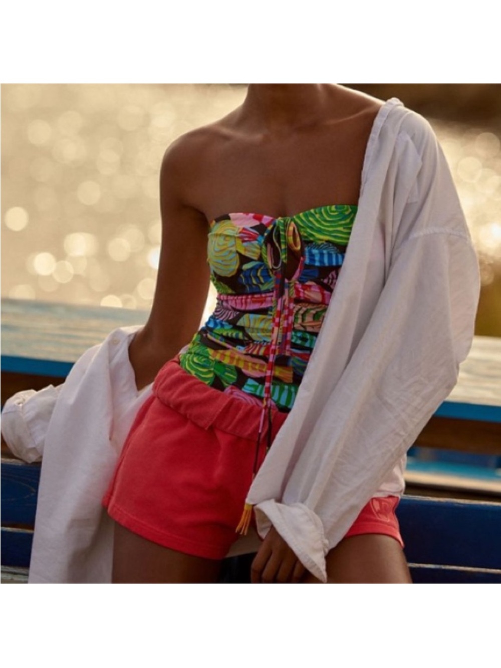 New FARM Rio x Anthropologie Colorful Fish One-Piece Swimsuit Sz L - Picture 3 of 9